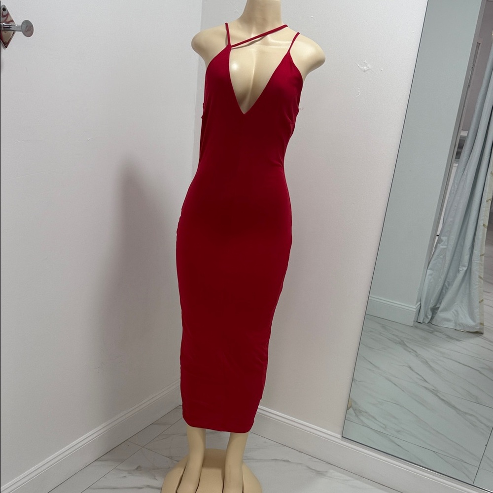 Elegant Red Bodycon Midi Dress